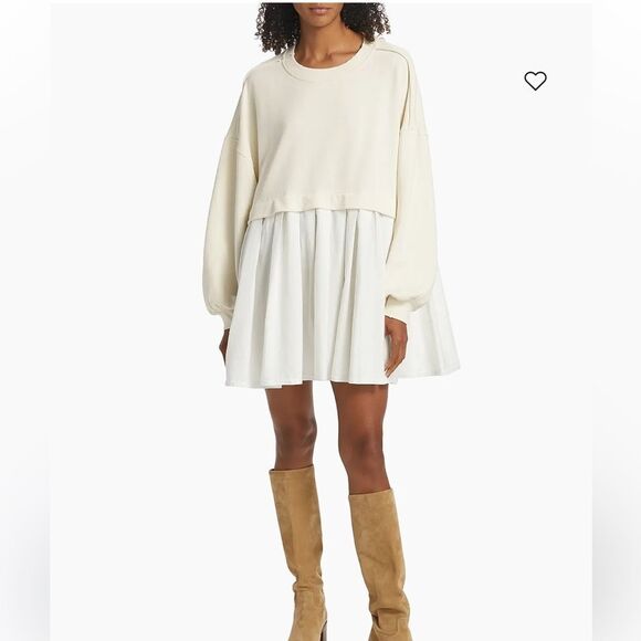 Free People Eleanor Pleated Trapeze Sweatshirt Ivory Dress XS - Picture 6 of 8